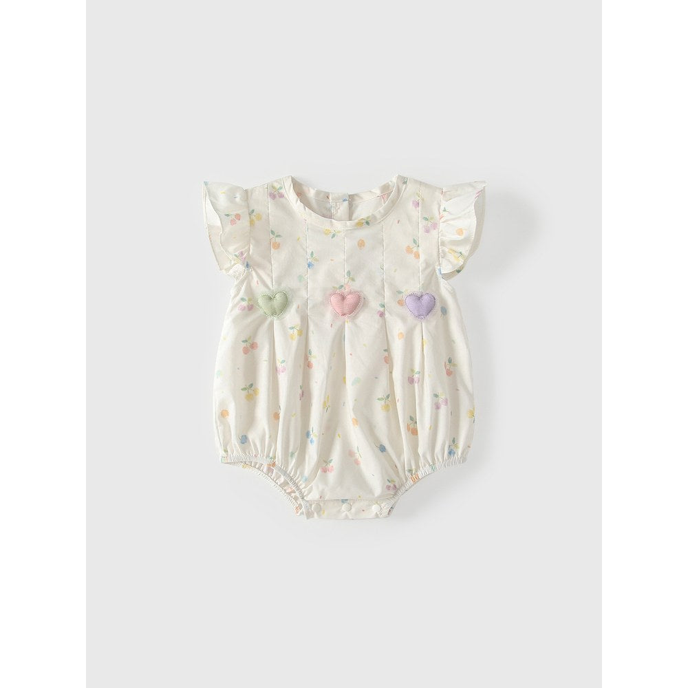 Baby Girls Fly Sleeves Fruits and Hearts Pattern Bodysuit Bodysuits