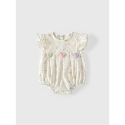 Baby Girls Fly Sleeves Fruits and Hearts Pattern Bodysuit Bodysuits