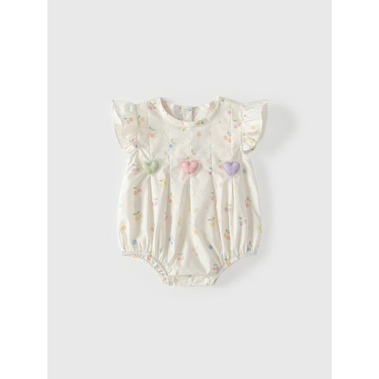 Baby Girls Fly Sleeves Fruits and Hearts Pattern Bodysuit Bodysuits