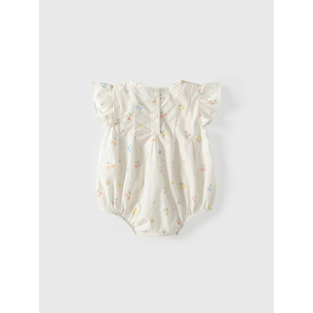 Baby Girls Fly Sleeves Fruits and Hearts Pattern Bodysuit Bodysuits