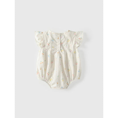 Baby Girls Fly Sleeves Fruits and Hearts Pattern Bodysuit Bodysuits