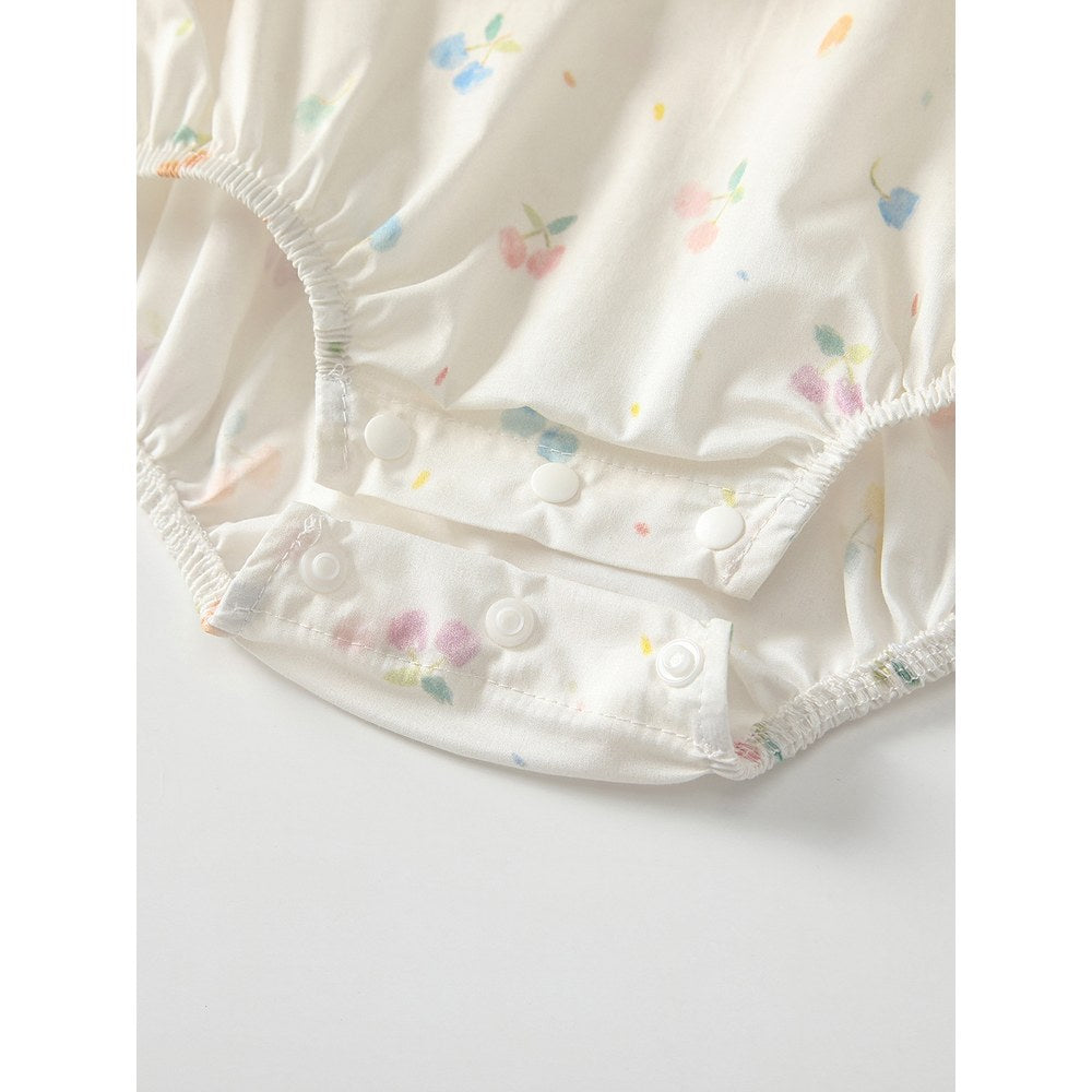 Baby Girls Fly Sleeves Fruits and Hearts Pattern Bodysuit Bodysuits