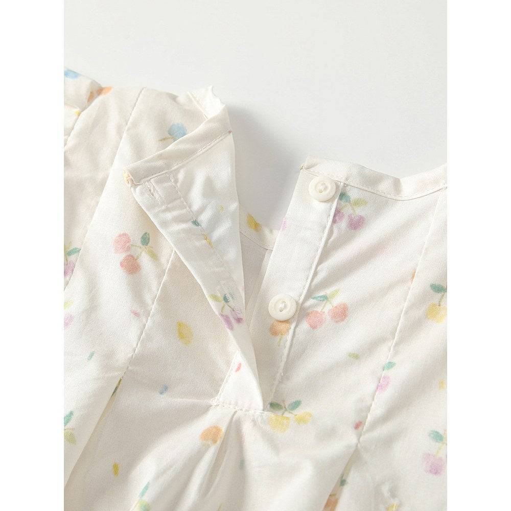 Baby Girls Fly Sleeves Fruits and Hearts Pattern Bodysuit Bodysuits