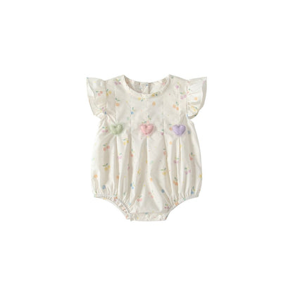 Baby Girls Fly Sleeves Fruits and Hearts Pattern Bodysuit Bodysuits