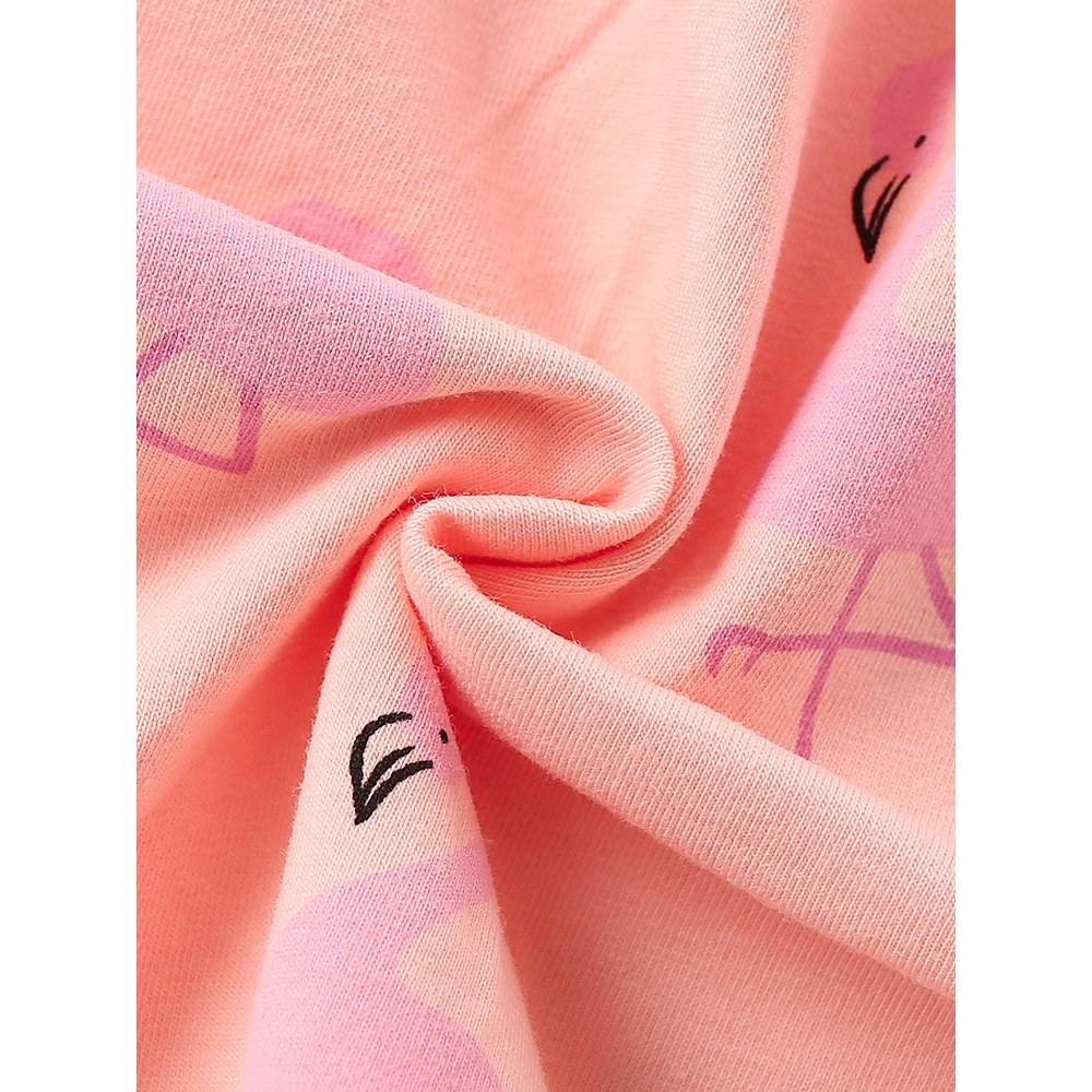Cartoon Birds Pattern Short Sleeves Crew Neck Dress for Stylish Girls