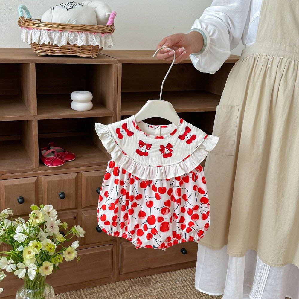 Baby Kids Girls Sleeveless Cherry Pattern Bodysuit