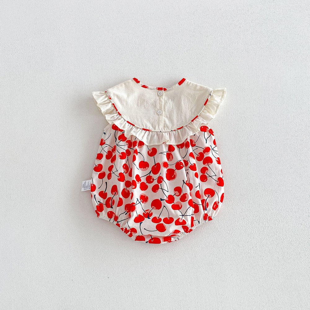 Baby Kids Girls Sleeveless Cherry Pattern Bodysuit