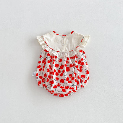 Baby Kids Girls Sleeveless Cherry Pattern Bodysuit