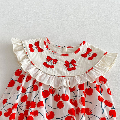 Baby Kids Girls Sleeveless Cherry Pattern Bodysuit