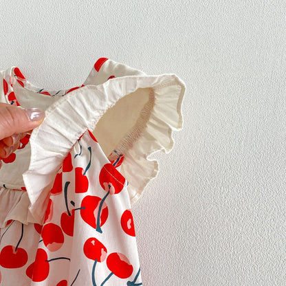 Baby Kids Girls Sleeveless Cherry Pattern Bodysuit