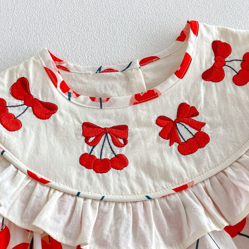 Baby Kids Girls Sleeveless Cherry Pattern Bodysuit