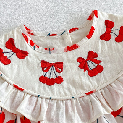Baby Kids Girls Sleeveless Cherry Pattern Bodysuit