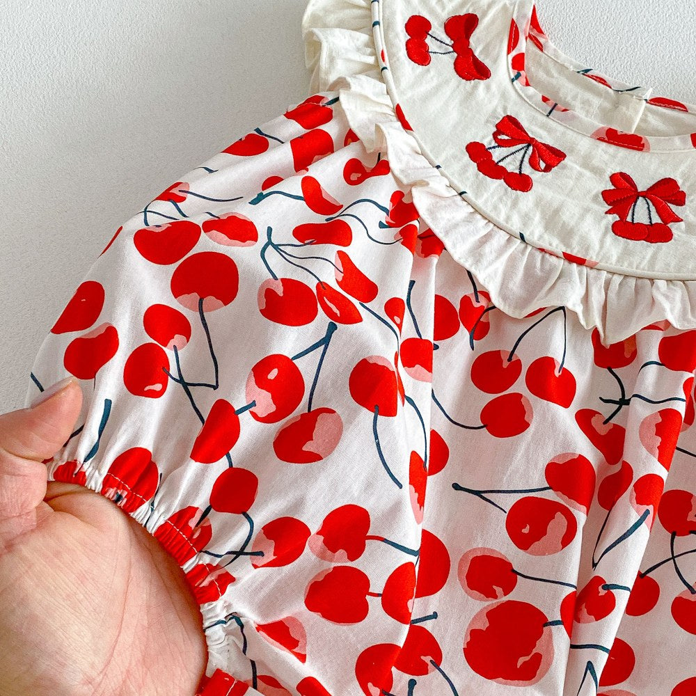 Baby Kids Girls Sleeveless Cherry Pattern Bodysuit