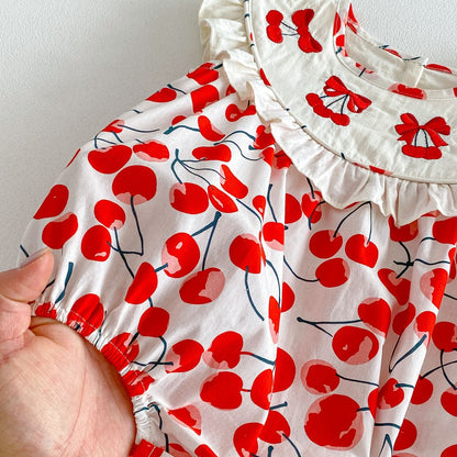 Baby Kids Girls Sleeveless Cherry Pattern Bodysuit