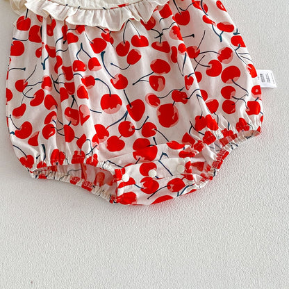 Baby Kids Girls Sleeveless Cherry Pattern Bodysuit