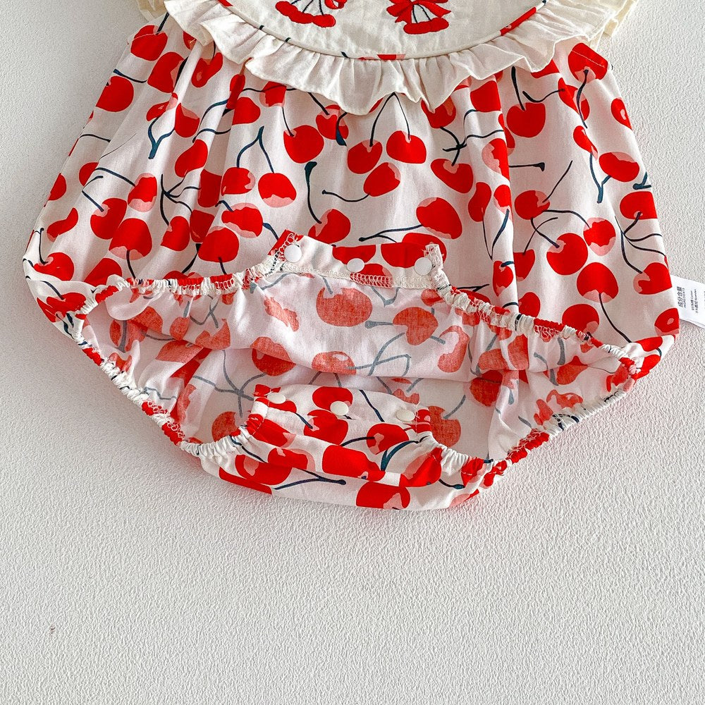 Baby Kids Girls Sleeveless Cherry Pattern Bodysuit