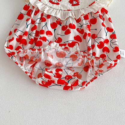 Baby Kids Girls Sleeveless Cherry Pattern Bodysuit