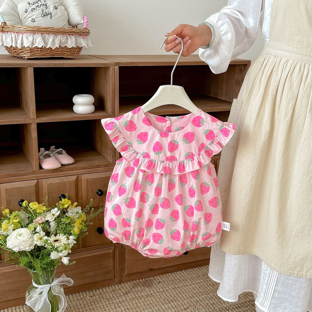 Baby Kids Girls Sleeveless Strawberry Pattern Bodysuit