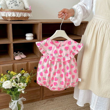 Baby Kids Girls Sleeveless Strawberry Pattern Bodysuit