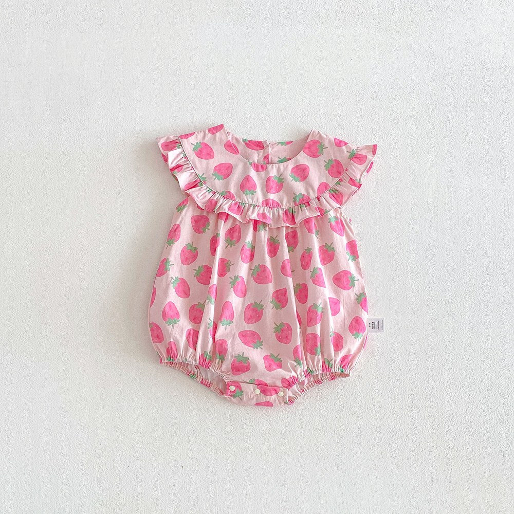 Baby Kids Girls Sleeveless Strawberry Pattern Bodysuit