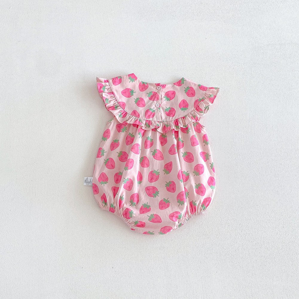 Baby Kids Girls Sleeveless Strawberry Pattern Bodysuit