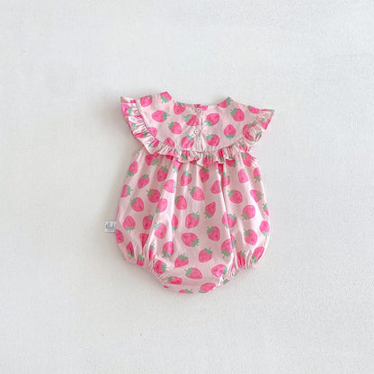 Baby Kids Girls Sleeveless Strawberry Pattern Bodysuit