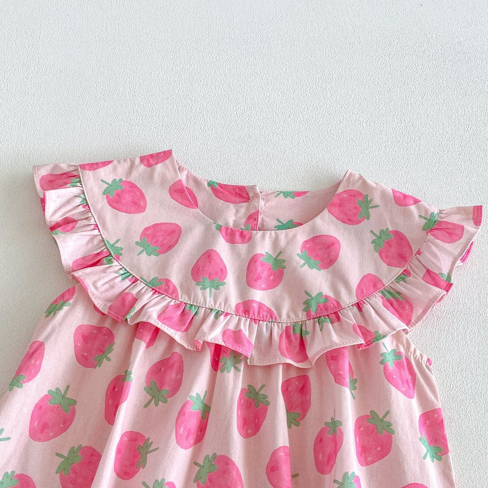Baby Kids Girls Sleeveless Strawberry Pattern Bodysuit