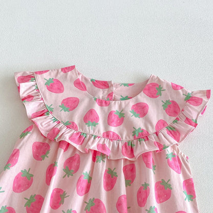 Baby Kids Girls Sleeveless Strawberry Pattern Bodysuit
