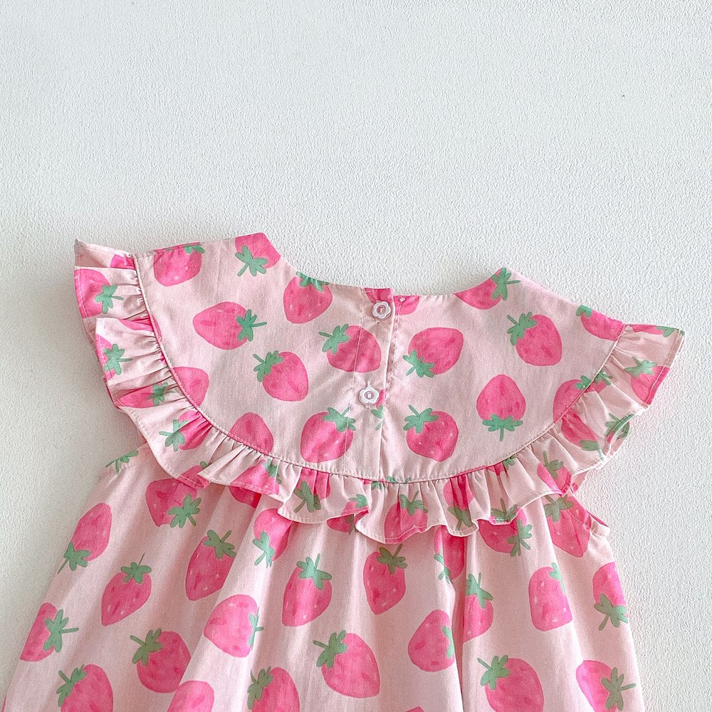 Baby Kids Girls Sleeveless Strawberry Pattern Bodysuit