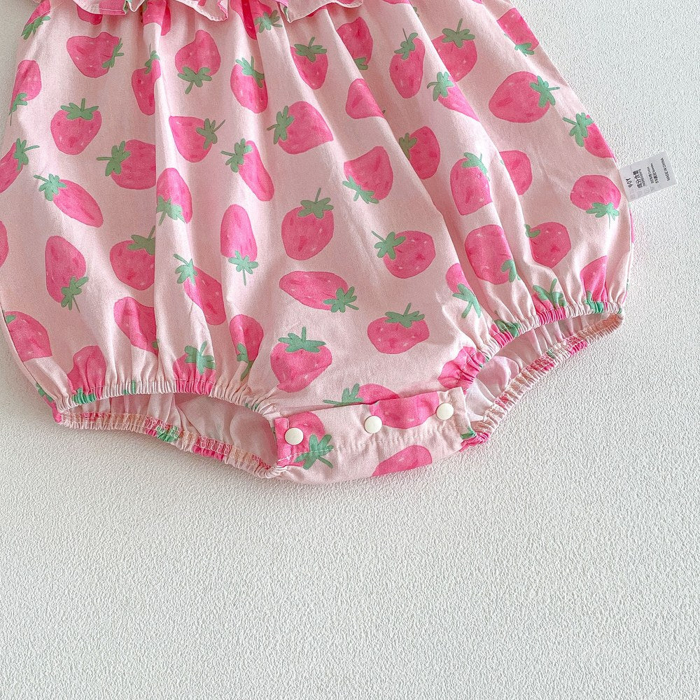 Baby Kids Girls Sleeveless Strawberry Pattern Bodysuit