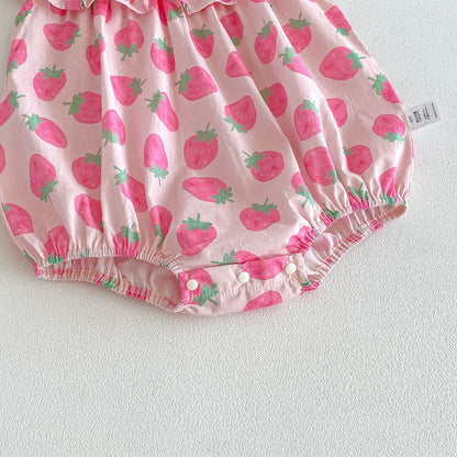 Baby Kids Girls Sleeveless Strawberry Pattern Bodysuit