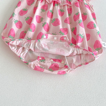 Baby Kids Girls Sleeveless Strawberry Pattern Bodysuit