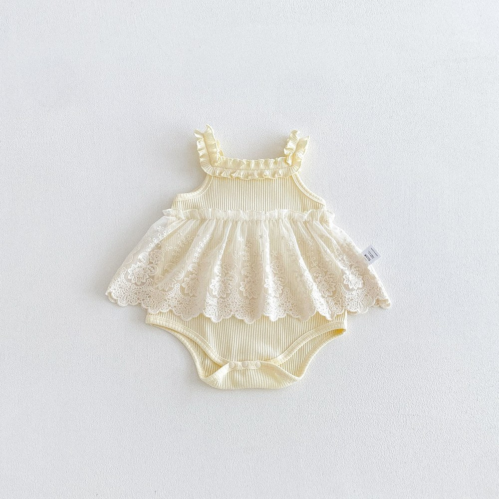 Baby Kids Girls Sleeveless Flowers Pattern Solid Color Bodysuit