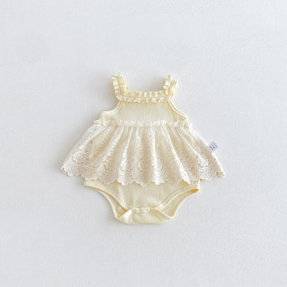Baby Kids Girls Sleeveless Flowers Pattern Solid Color Bodysuit