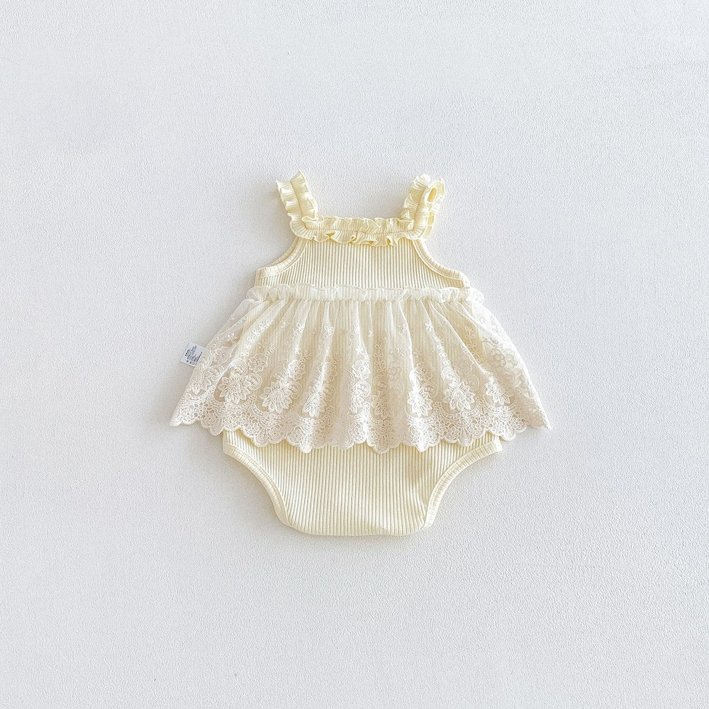 Baby Kids Girls Sleeveless Flowers Pattern Solid Color Bodysuit