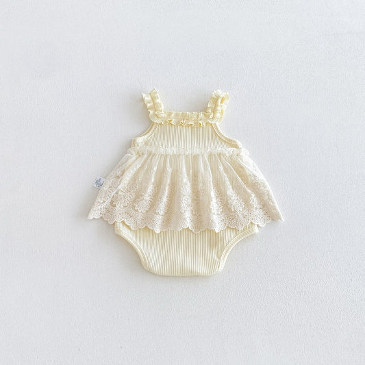 Baby Kids Girls Sleeveless Flowers Pattern Solid Color Bodysuit