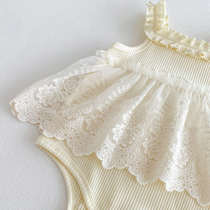 Baby Kids Girls Sleeveless Flowers Pattern Solid Color Bodysuit