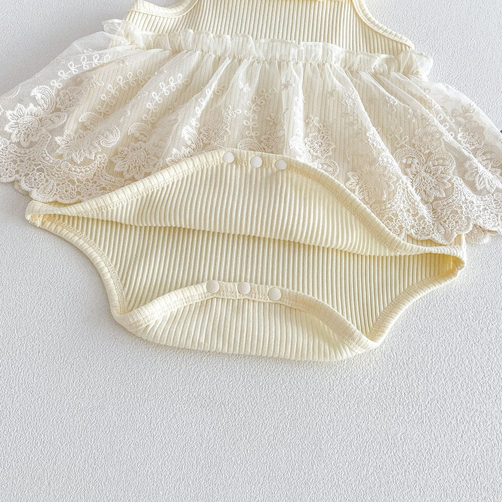 Baby Kids Girls Sleeveless Flowers Pattern Solid Color Bodysuit