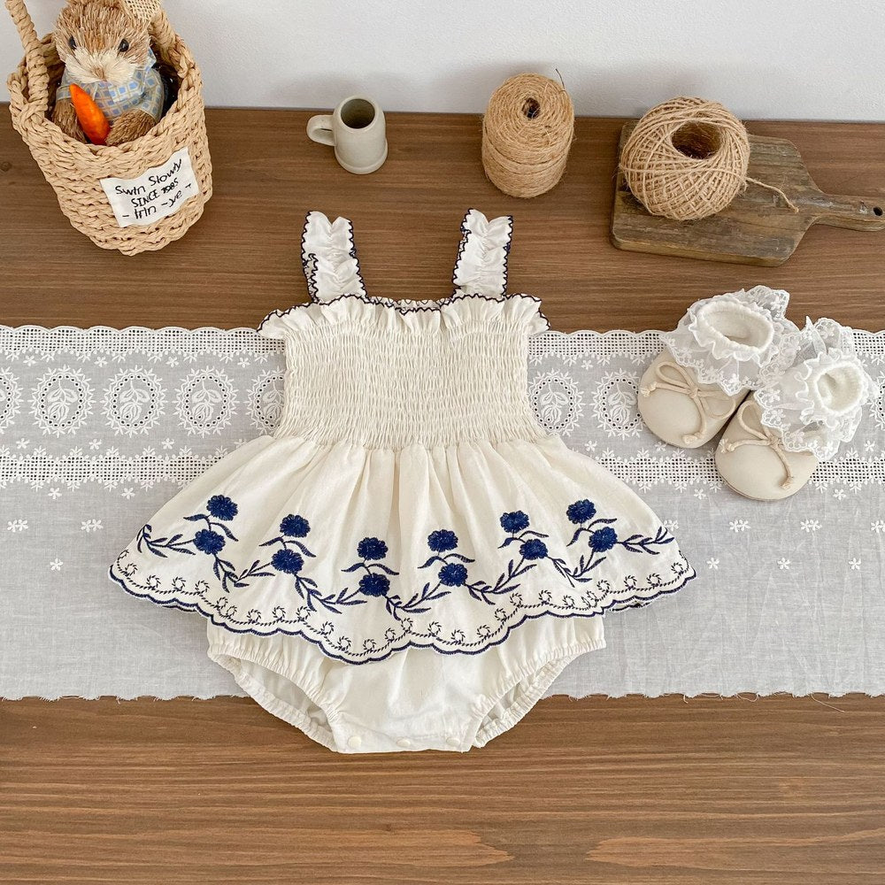 Baby Kids Girls Sleeveless Embroidery Pattern Bodysuit