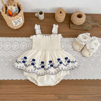 Baby Kids Girls Sleeveless Embroidery Pattern Bodysuit