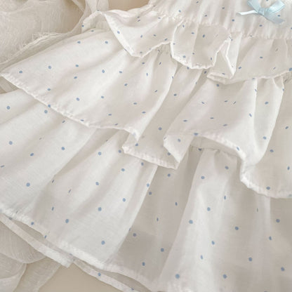 Baby Kids Girls Sleeveless Dots Pattern Top and Blue Shorts 2-Piece Clothing Set