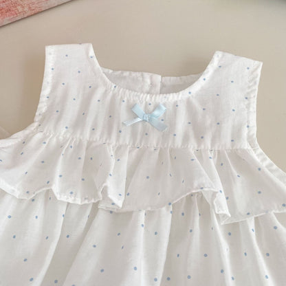 Baby Kids Girls Sleeveless Dots Pattern Top and Blue Shorts 2-Piece Clothing Set