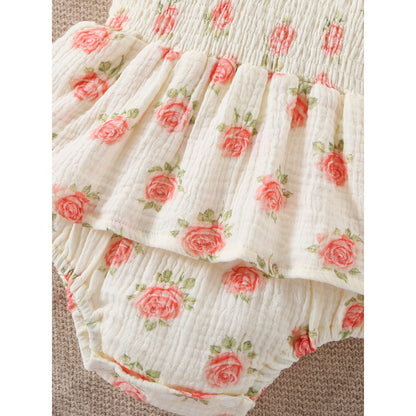 Baby Kids Girls Sleeveless Flowers Pattern Bodysuit with Hat