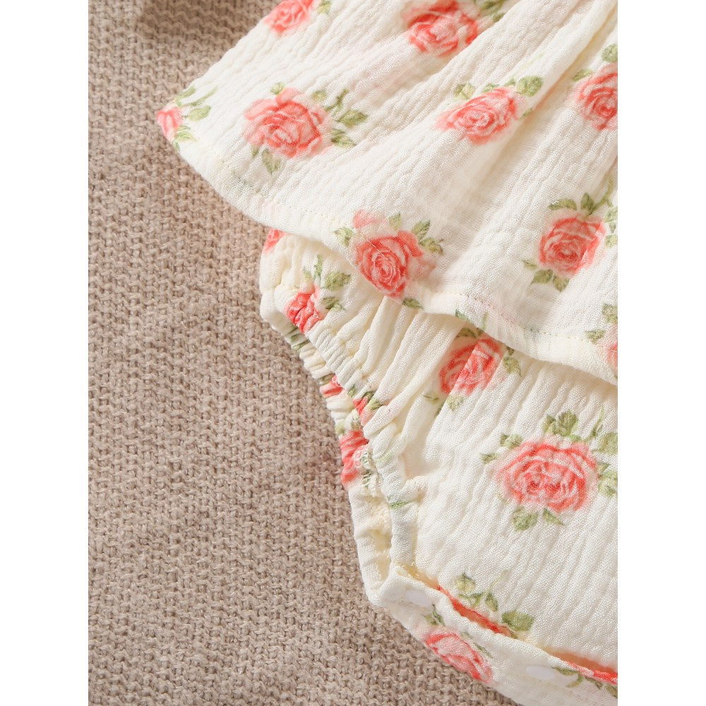 Baby Kids Girls Sleeveless Flowers Pattern Bodysuit with Hat