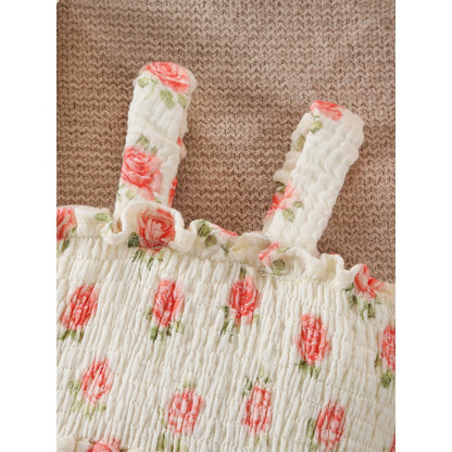 Baby Kids Girls Sleeveless Flowers Pattern Bodysuit with Hat