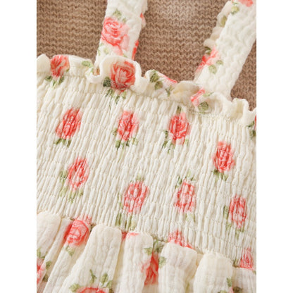 Baby Kids Girls Sleeveless Flowers Pattern Bodysuit with Hat