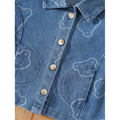 Baby Kids Short Sleeves Cartoon Pattern Denim Jacket and Jeans 2-Piece Clothing Set