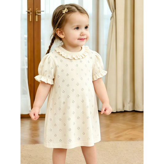 Baby Girls Short Sleeves Hollow-out Pattern Dress