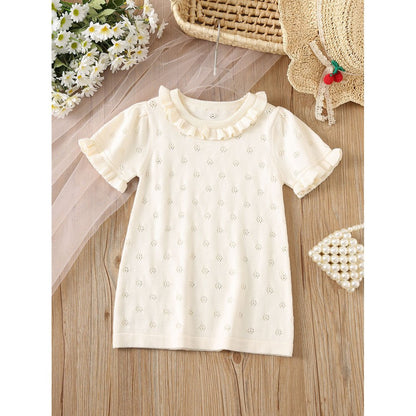 Baby Girls Short Sleeves Hollow-out Pattern Dress