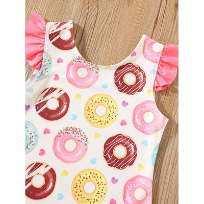Girls' Doughnut Pattern Swimwear 3‑Piece Set